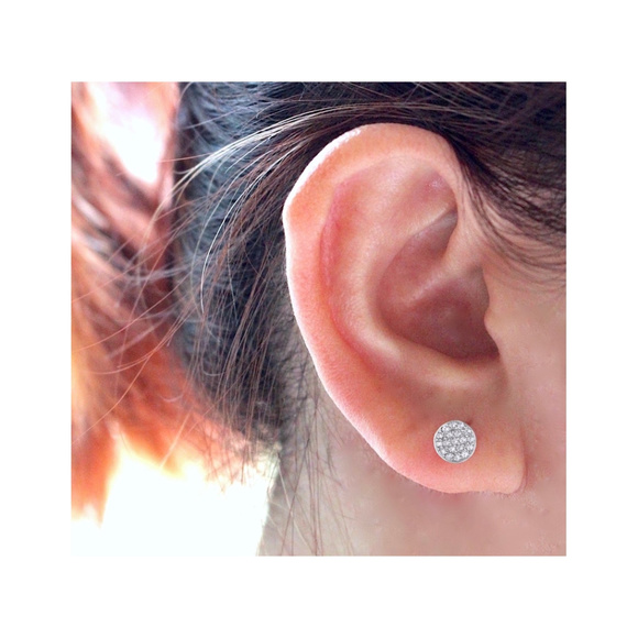 Sterling Silver Pave Circle Stud Earing - Picture 2 of 2
